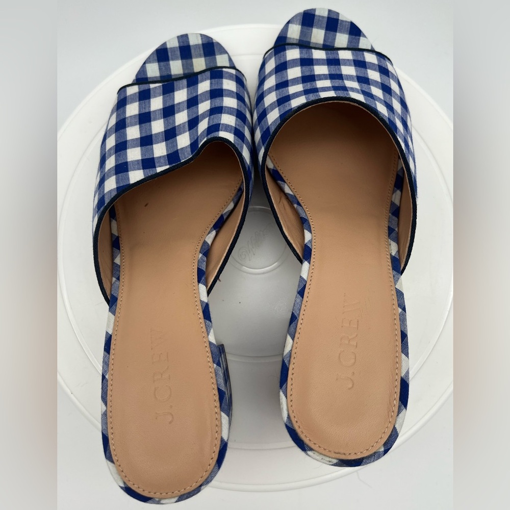 J crew blue white gingham checked all day mule Slip On heel Women Shoe Sz. 8 - Picture 4 of 7